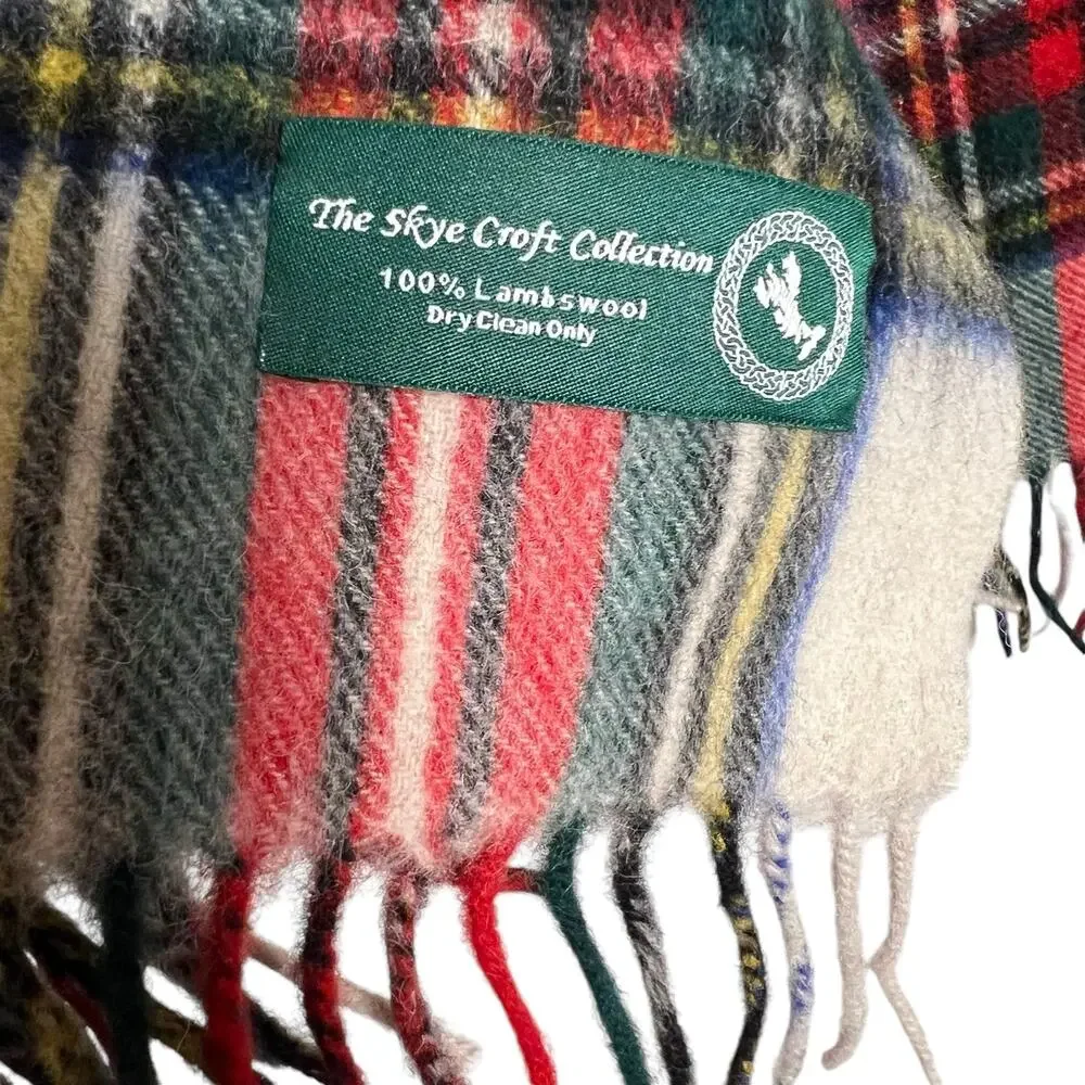 The Skye Croft Collection Long Lambswool Tartan Check Plaid Fringed Scarf